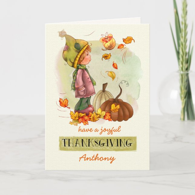 Happy Thanksgiving Custom Name Holiday Card (Front)