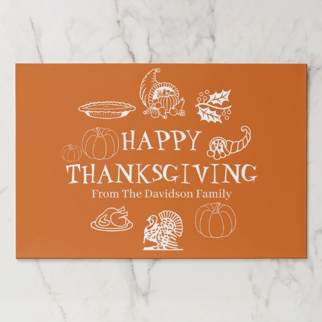 Happy Thanksgiving custom name paper placemats (Front)
