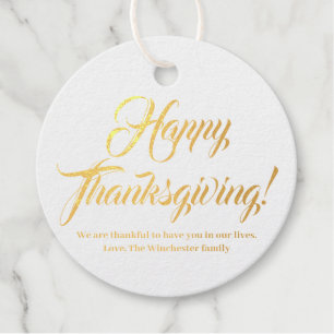 Happy Thanksgiving custom script text elegant Foil Favor Tags