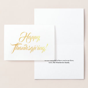 Happy Thanksgiving custom script text name elegant Foil Card