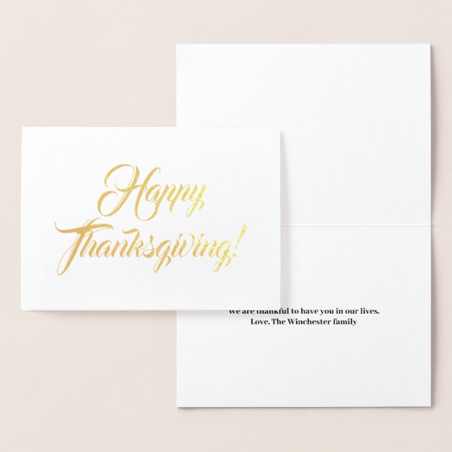 Happy Thanksgiving custom script text name elegant Foil Card (Display)