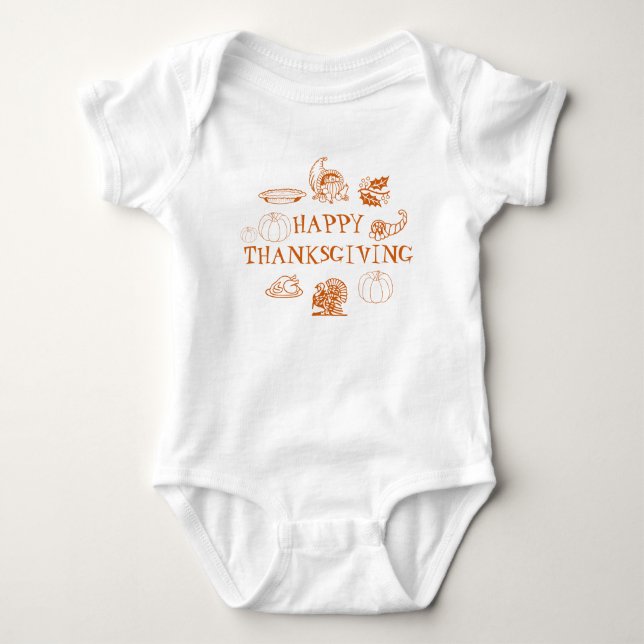 Happy Thanksgiving, customize family name cute Baby Bodysuit (Front)