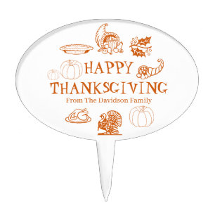 Happy Thanksgiving, customize family name cute Cake Topper