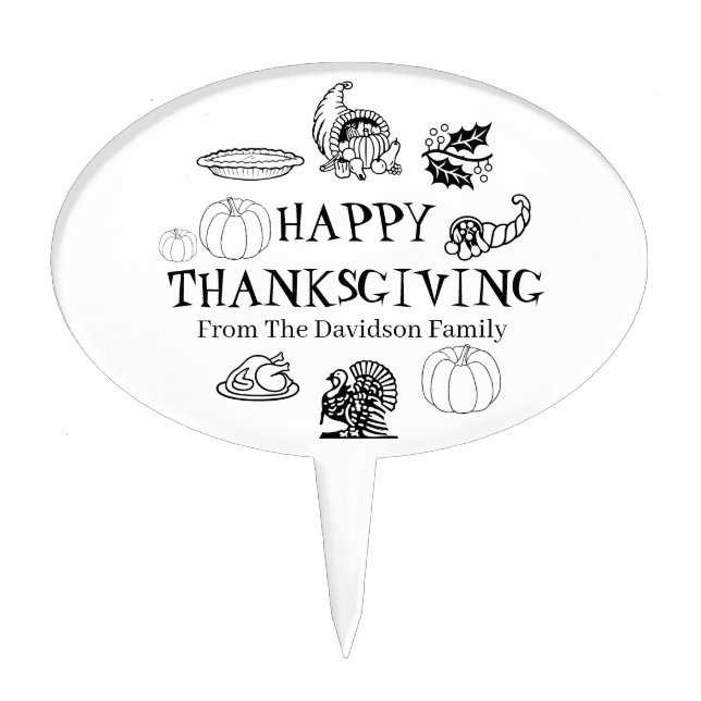 Happy Thanksgiving, customize family name cute Cake Topper (Front)