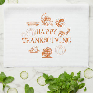 Happy Thanksgiving, customize family name cute Kitchen Towel
