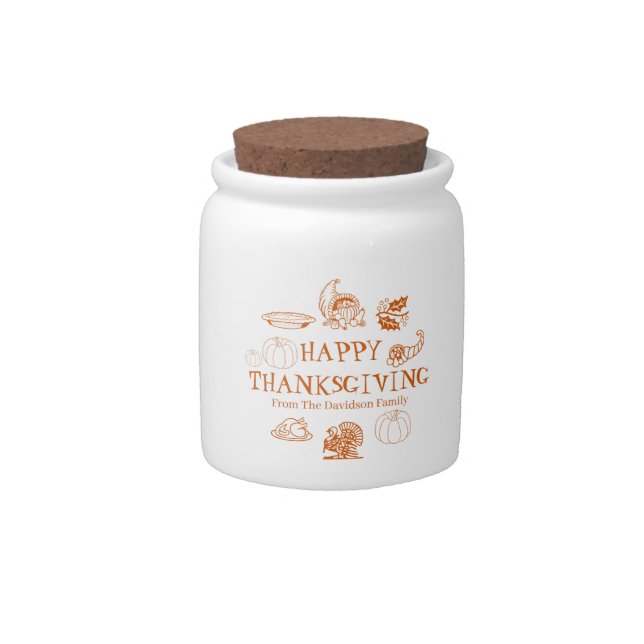 Happy Thanksgiving, customize family name favors Candy Jar (Front)