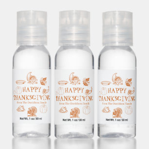 Happy Thanksgiving, customize family name favors Hand Sanitizer