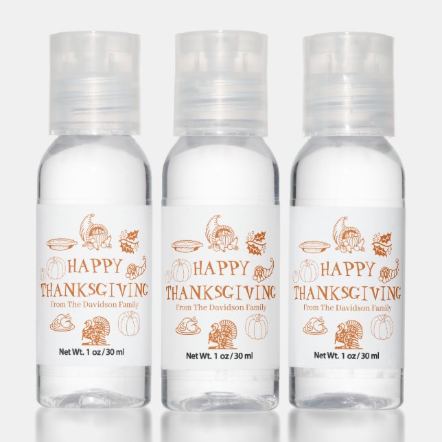 Happy Thanksgiving, customize family name favors Hand Sanitizer (Set)
