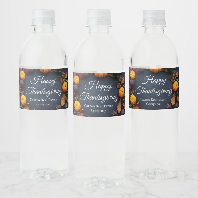 Happy Thanksgiving Customized Business Water Bottle Label (Bottles)