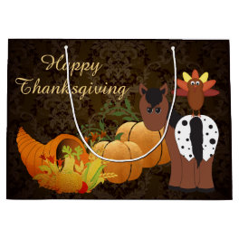 Happy Thanksgiving Cute Appaloosa Horse and Turkey Large Gift Bag