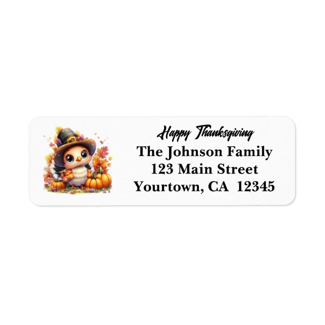 Happy Thanksgiving Cute Baby Turkey Return Address Label (Front)