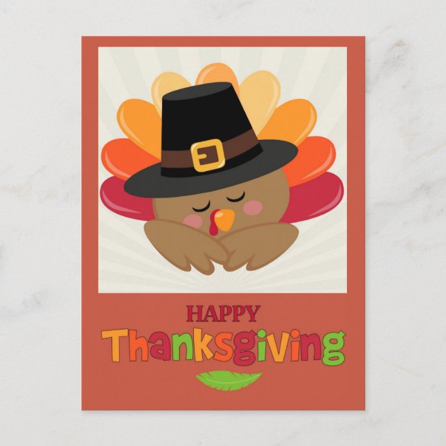 Happy Thanksgiving Cute Cartoon Turkey Postcard (Front)