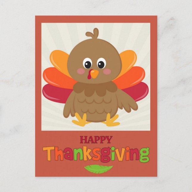 Happy Thanksgiving Cute Cartoon Turkey Postcard (Front)