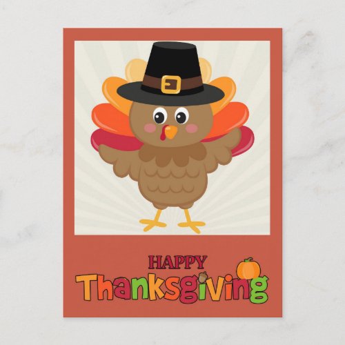 Happy Thanksgiving Cute Cartoon Turkey Postcard