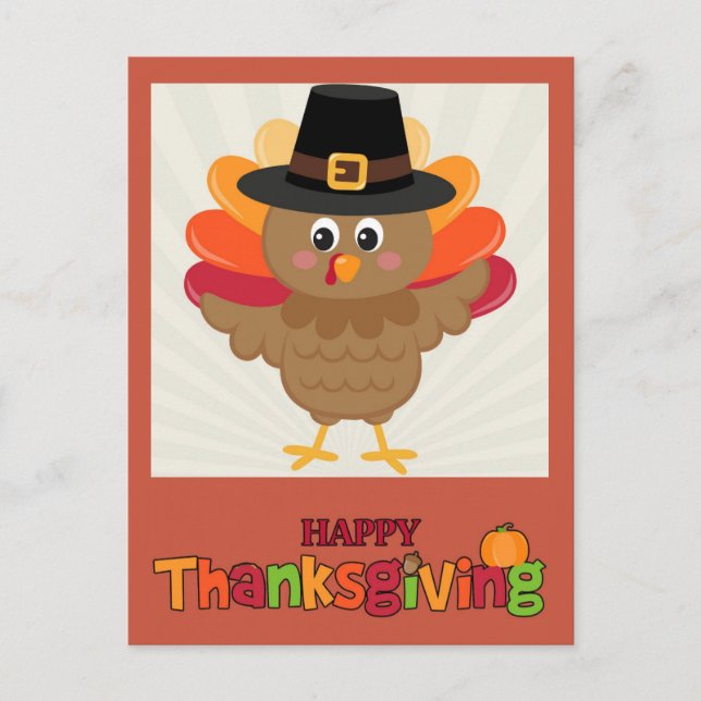 Happy Thanksgiving Cute Cartoon Turkey Postcard (Front)