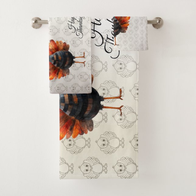 Happy Thanksgiving Cute Colorful Baby Turkey Bath Towel Set (Insitu)