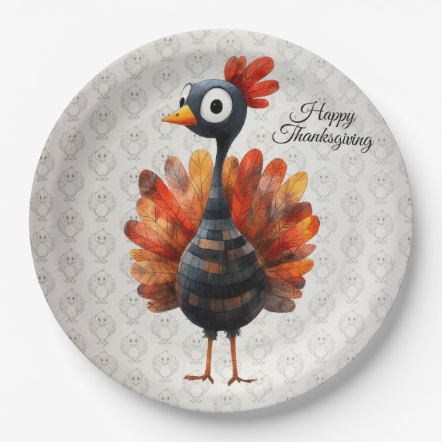 Happy Thanksgiving Cute Colorful Baby Turkey Paper Plates (Front)