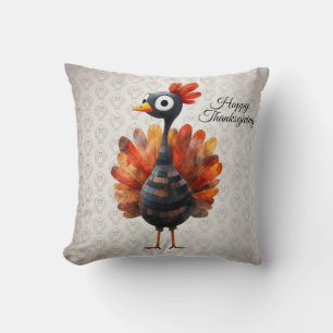 Happy Thanksgiving Cute Colorful Baby Turkey Throw Pillow