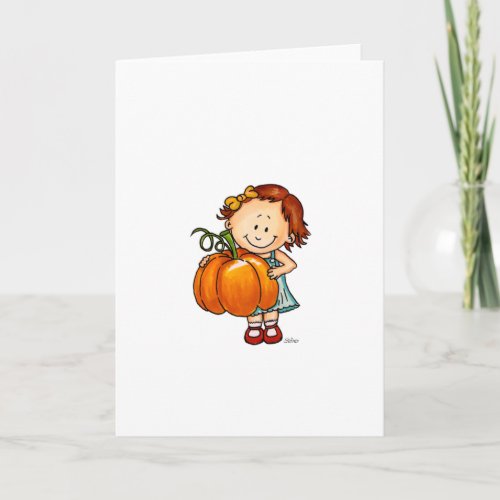 Happy Thanksgiving _ Cute Girl with a Huge Pumpkin Holiday Card