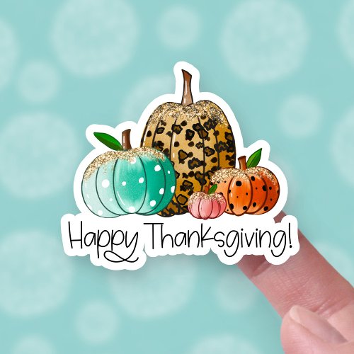 Happy Thanksgiving Cute Glitter Pumpkins Business Sticker