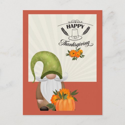 Happy Thanksgiving Cute Gnome Postcard