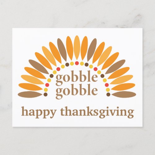 Happy Thanksgiving Cute Gobble Turkey Feathers Postcard