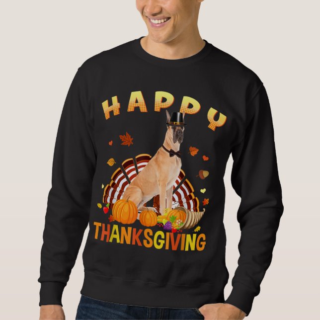 Happy Thanksgiving Cute Great Dane Turkey Pilgrim  Sweatshirt (Front)