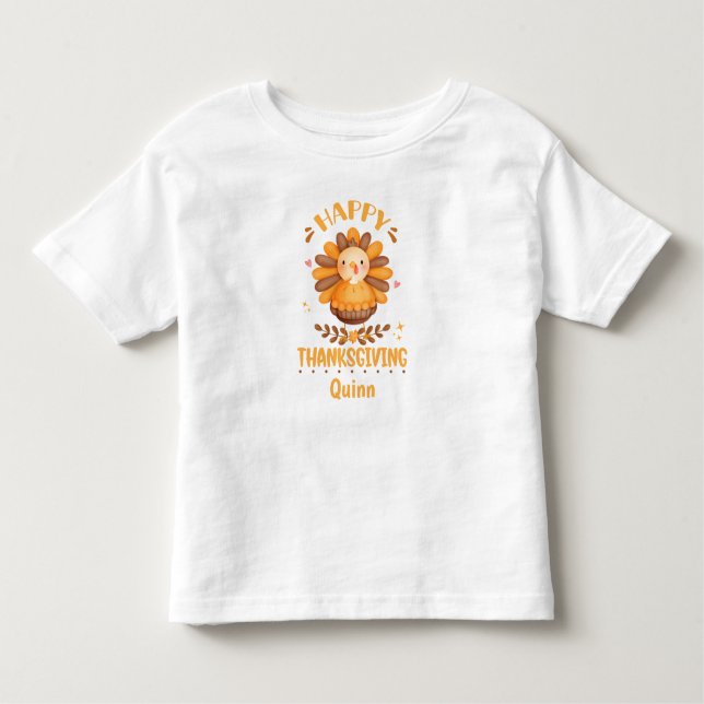 Happy Thanksgiving Cute Personalized Name Toddler T-shirt (Front)