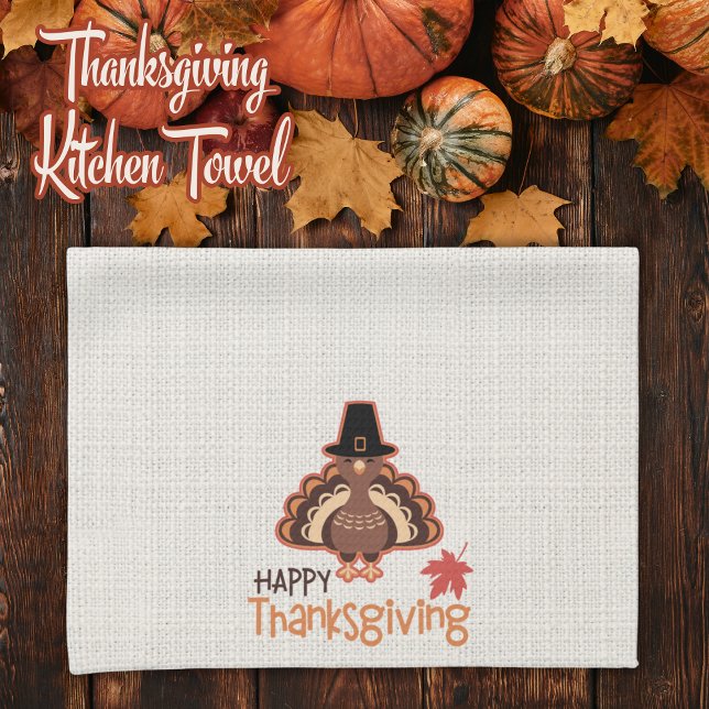 Happy Thanksgiving Cute Pilgrim Turkey Kitchen Towel (Happy Thanksgiving Cute Pilgrim Turkey Kitchen Towel)