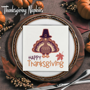 Happy Thanksgiving Cute Pilgrim Turkey Napkins
