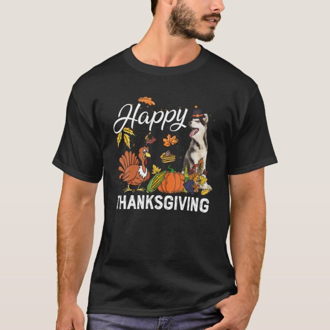 Happy Thanksgiving Cute Siberian Husky Turkey Pump T-Shirt (Front)