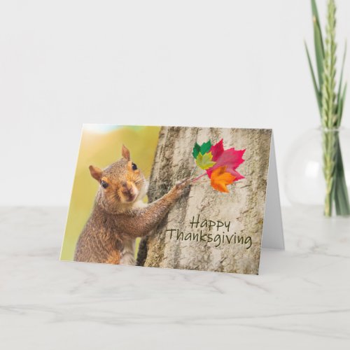 Happy Thanksgiving Cute Squirrel Holiday Card
