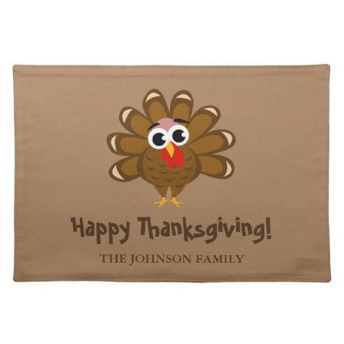 Happy Thanksgiving cute turkey bird cartoon custom Cloth Placemat