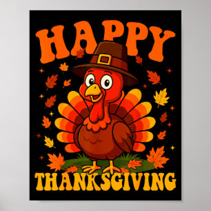 Happy Thanksgiving Cute Turkey Family Dinner Thank Poster