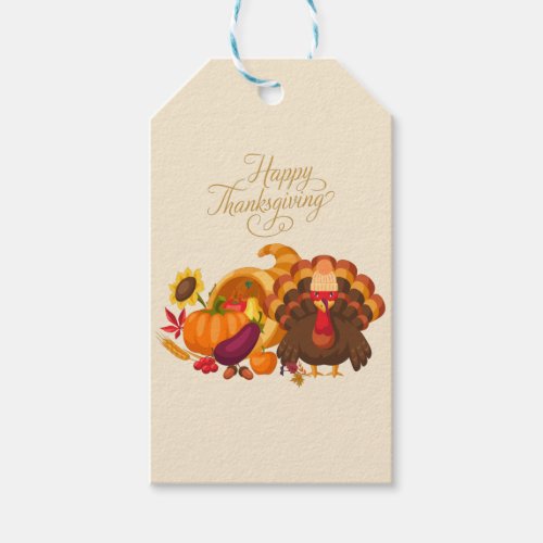 Happy Thanksgiving Cute Turkey Horn of Plenty Gift Tags