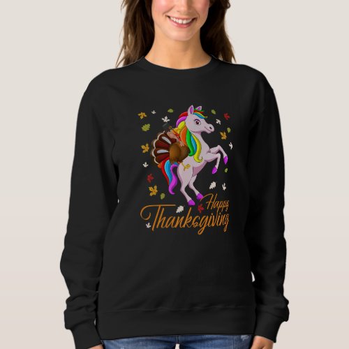 Happy Thanksgiving Cute Turkey Pilgrim Riding Unic Sweatshirt