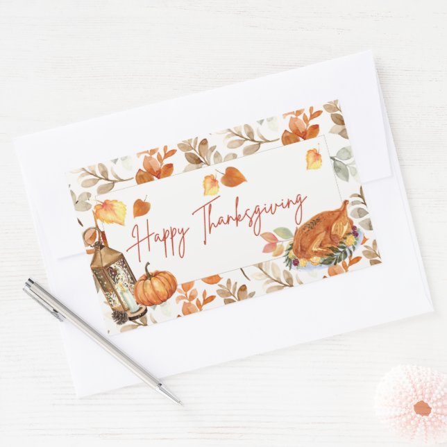Happy Thanksgiving Cute Turkey Rectangular Sticker (Envelope)