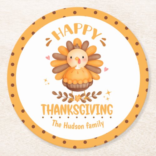 Happy Thanksgiving Cute Turkey Round Paper Coaster