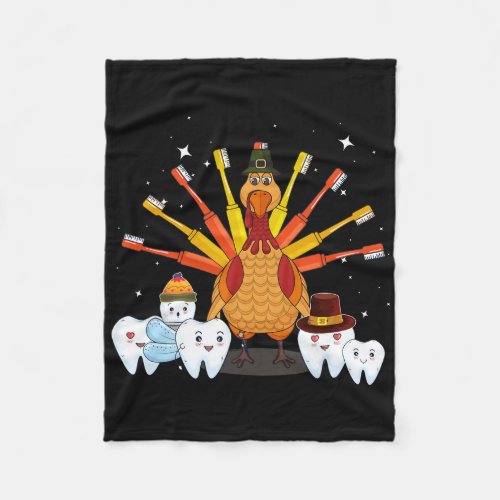 Happy Thanksgiving Cute Turkey Teeth Toothbrush De Fleece Blanket