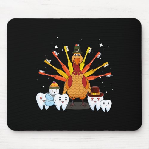 Happy Thanksgiving Cute Turkey Teeth Toothbrush De Mouse Pad