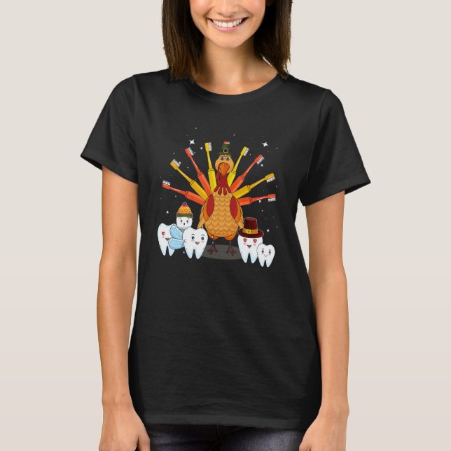 Happy Thanksgiving Cute Turkey Teeth Toothbrush De T-Shirt (Front)