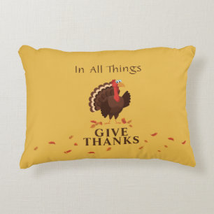 Happy Thanksgiving Cute Turkey Thankful Quote Accent Pillow