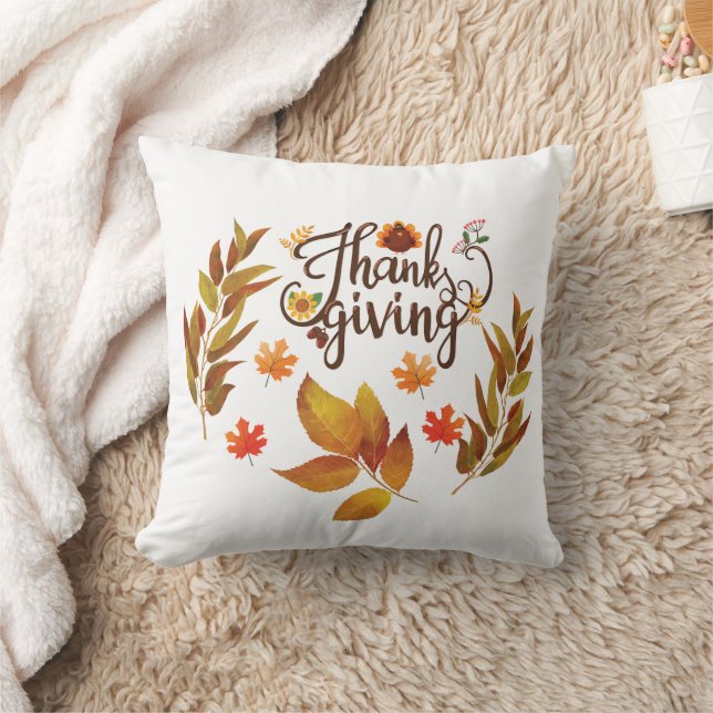 Happy Thanksgiving Cute Turkey Throw Pillow (Blanket)