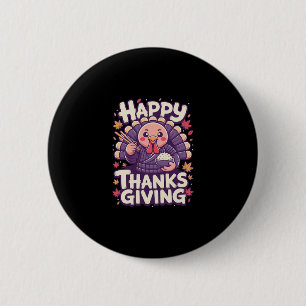 Happy Thanksgiving Cute Turkey With Rice Japanese  Button