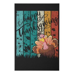 Happy Thanksgiving Cute Winking Turkey Retro Faux Canvas Print