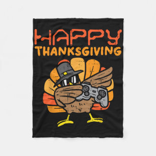 Happy Thanksgiving Dabbing Gamer Turkey Kids Boys  Fleece Blanket