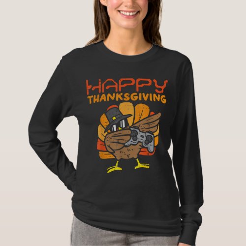 Happy Thanksgiving Dabbing Gamer Turkey Kids Boys  T_Shirt