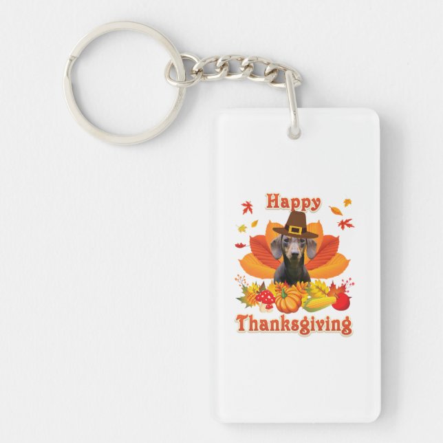 Happy Thanksgiving Dachshund Dog Owner Pet Lover Keychain (Front)