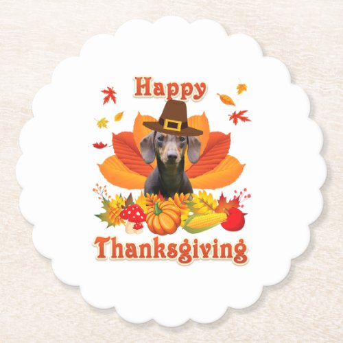 Happy Thanksgiving Dachshund Dog Owner Pet Lover Paper Coaster