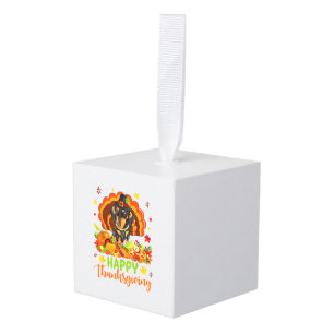 Happy Thanksgiving Dachshund Dog Turkey Dog Lover Cube Ornament